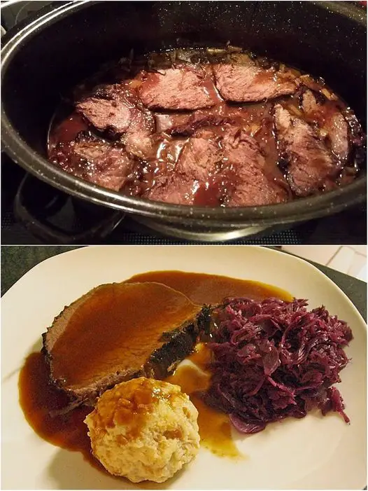 Sauerbraten con cavolo rosso e gnocchi di patate