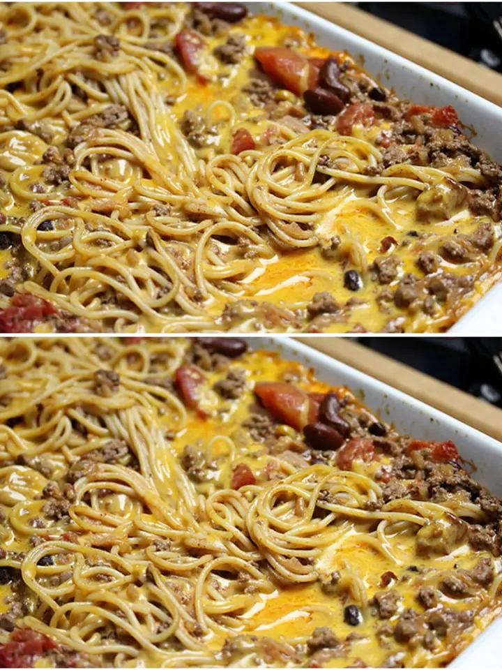 Spaghetti in casseruola con carne macinata