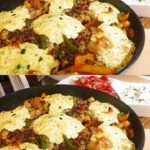 Padella di patate e peperoni con carne macinata