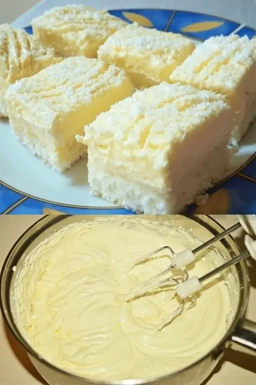 Un sogno che diventa realtà! Torta al cocco blitz con budino alla vaniglia (ricetta da una tazza)