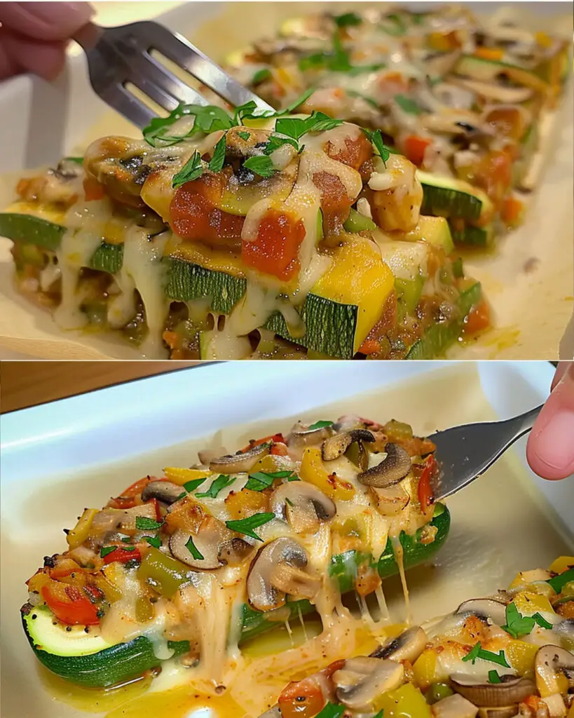 Lasagne di zucchine fresche di giardino con mix di funghi e verdure