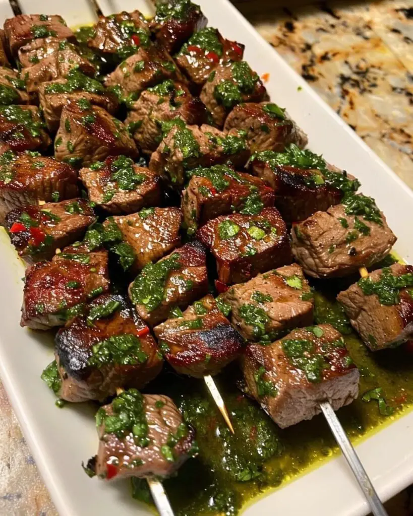 Spiedini di carne piccanti con salsa chimichurri