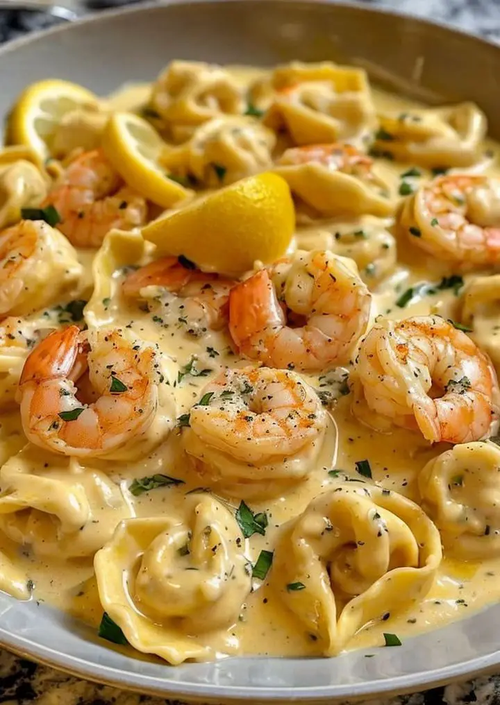 Tortellini con Gamberi in Salsa Cremosa al Limone e Aglio