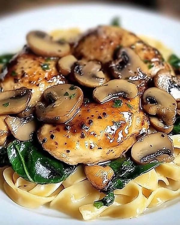 Spinaci con 500 g di petto di pollo in una deliziosa salsa all’aglio e parmigiano