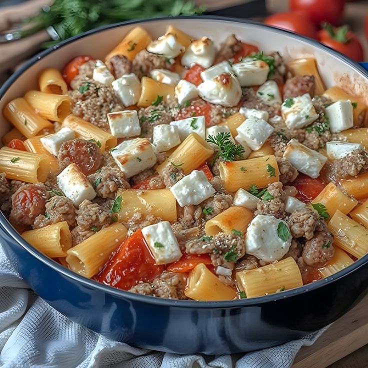 Rigatoni in crema di feta tritata