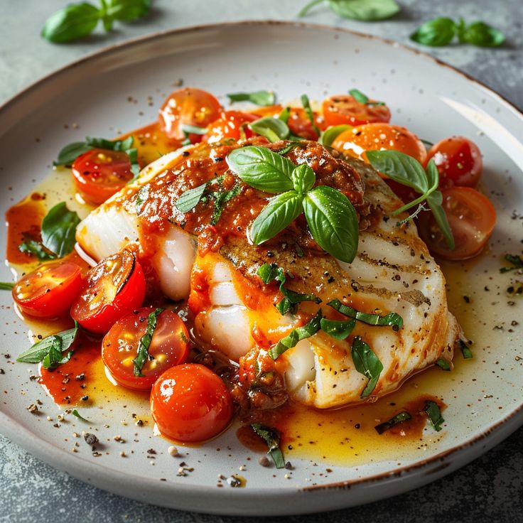 Salmone al forno con crema di spinaci e pomodori