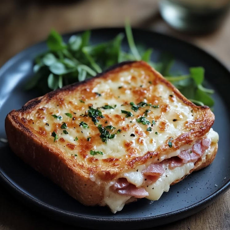 Croque-monsieur al forno con pancetta e formaggio di capra