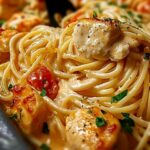 Spaghetti con pollo in salsa di parmigiano e aglio