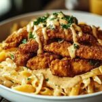 Pollo croccante con pasta cremosa