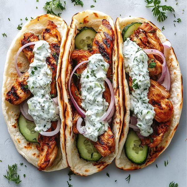 Gyros di pollo con salsa cremosa alla feta tzatziki