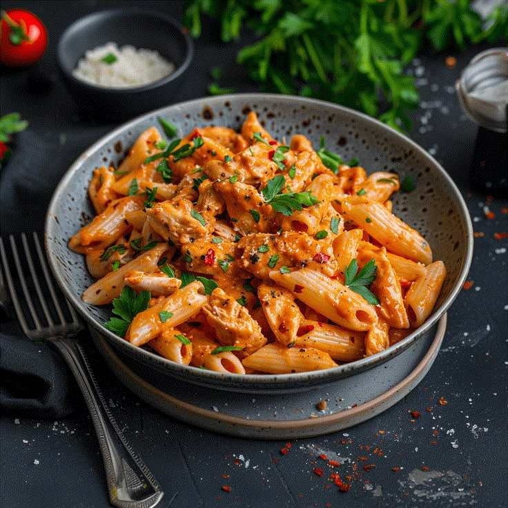 🍝🍗 Pasta con pollo in salsa cremosa alla paprika – un piatto sostanzioso che fa bene!