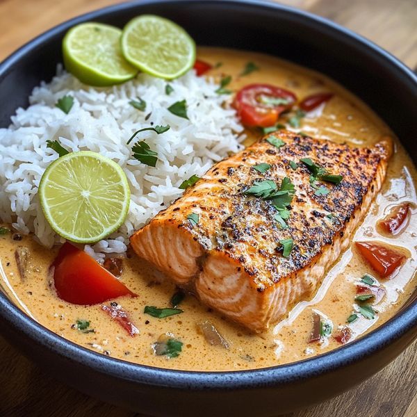 Salmone al cocco e curry con riso al gelsomino 🥥🐟🍚