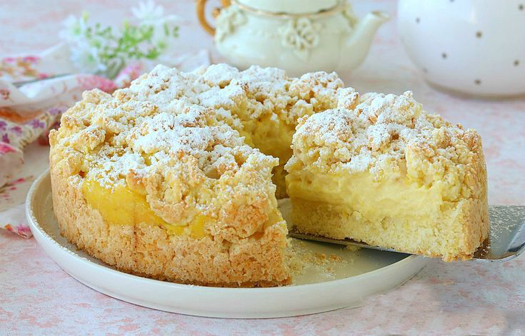 Torta di crumble con budino alla vaniglia