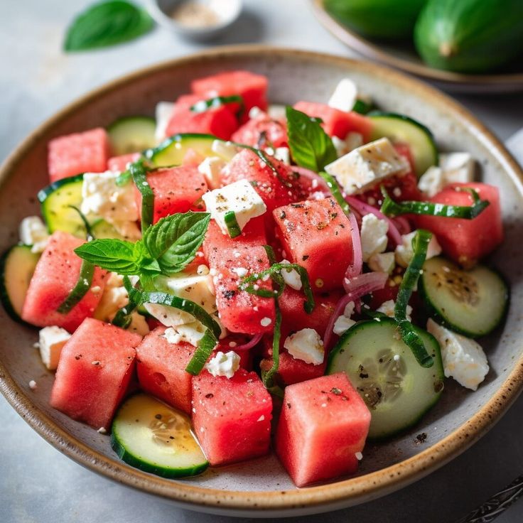 Insalata di anguria e cetrioli con feta