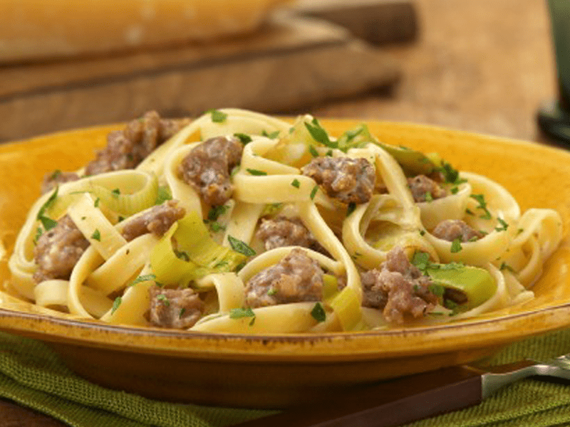 Pasta al formaggio e porri senza vino